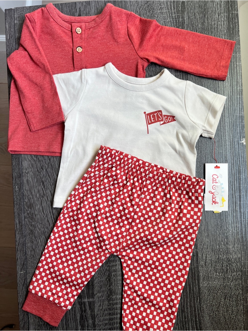 🏁 Cat & Jack 3-Piece “Let’s Go” Outfit Set 0-3 Months